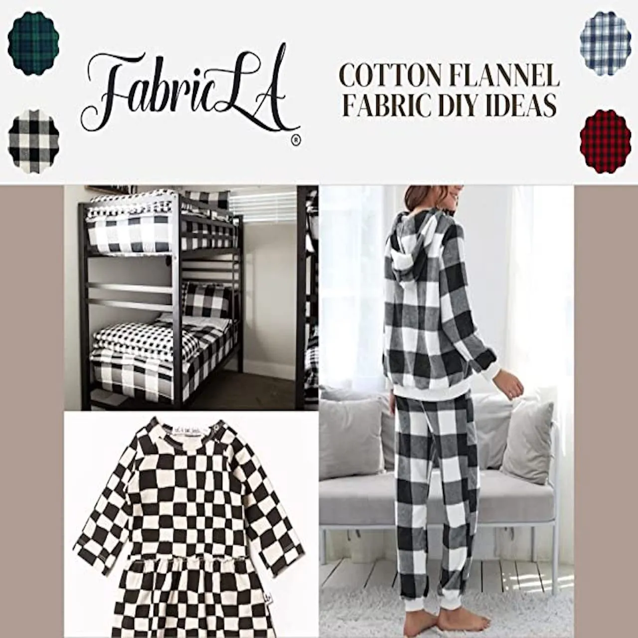 100% Cotton Flannel Fabric | 60 inches Wide | Sold By The Yard | Blanket, Pillowcases, Quilting, Sewing, PJ, Shirt, | Black & White | 23