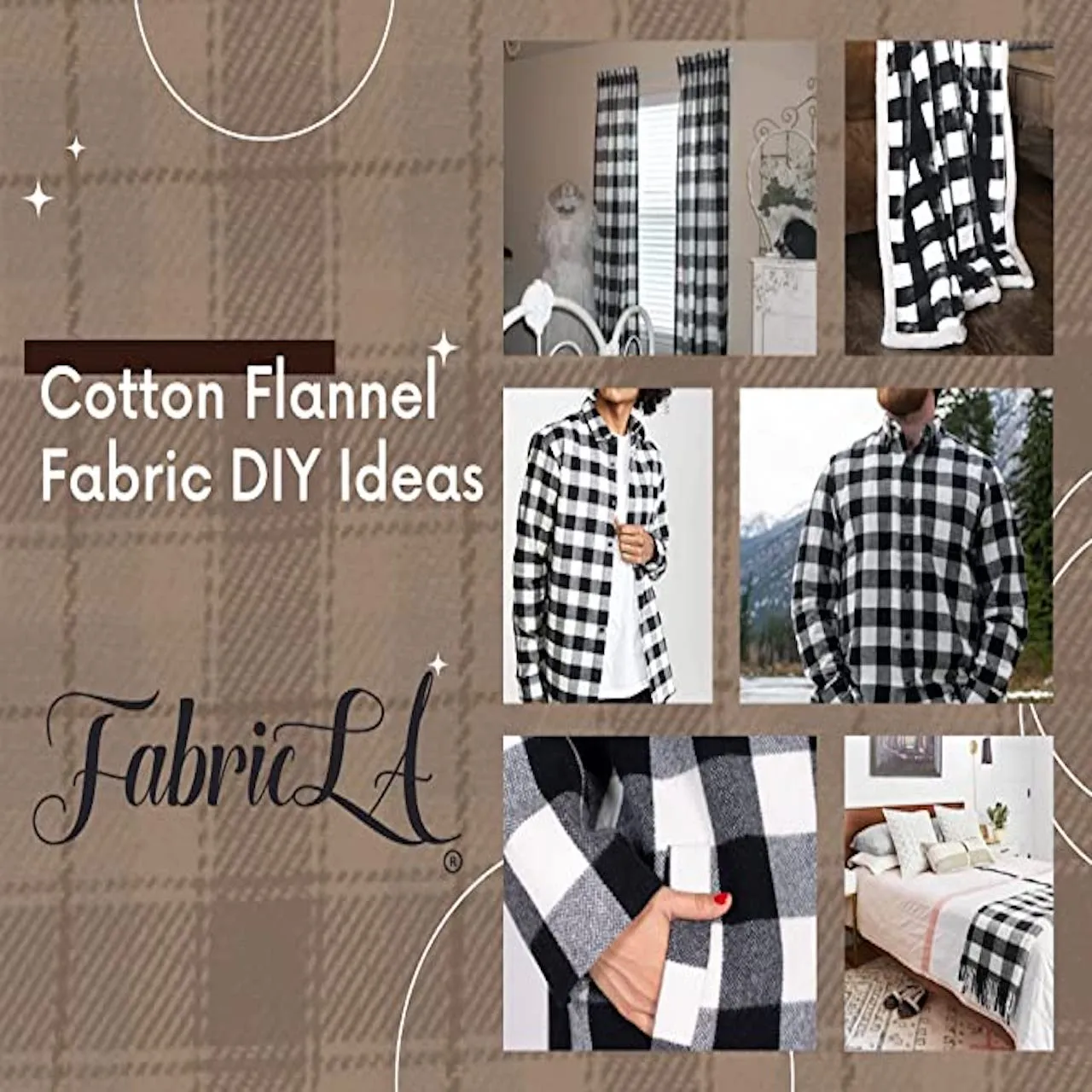 100% Cotton Flannel Fabric | 60 inches Wide | Sold By The Yard | Blanket, Pillowcases, Quilting, Sewing, PJ, Shirt, | Black & White | 23