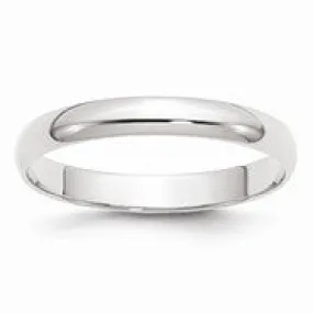 10k White Gold 3mm Lightweight Half Round Wedding Band Ring