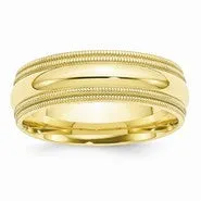 10k Yellow Gold 7mm Double Milgrain Comfort Fit Wedding Band Ring