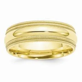 10k Yellow Gold 7mm Double Milgrain Comfort Fit Wedding Band Ring