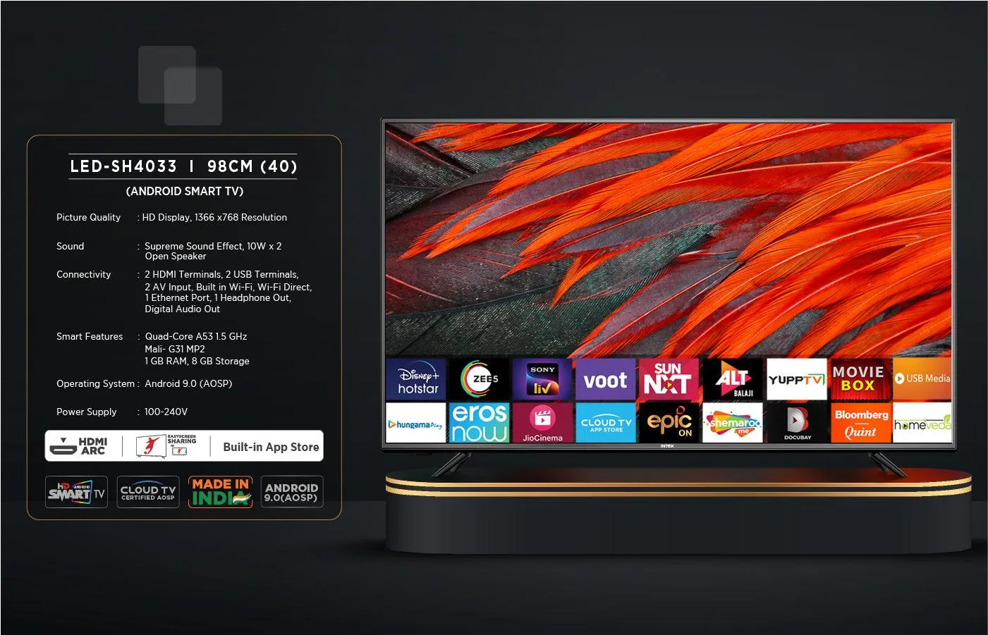 1m (40") HD Smart Android 9.0 LED TV (LED-SH4033)
