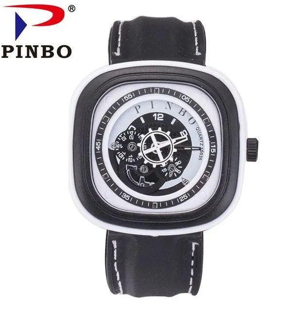 2017 Fashion Rotating Clockwise Silicone Watch Men Military Quartz Watches Men Hollow Square Large Dial Clock Reloj Hombre