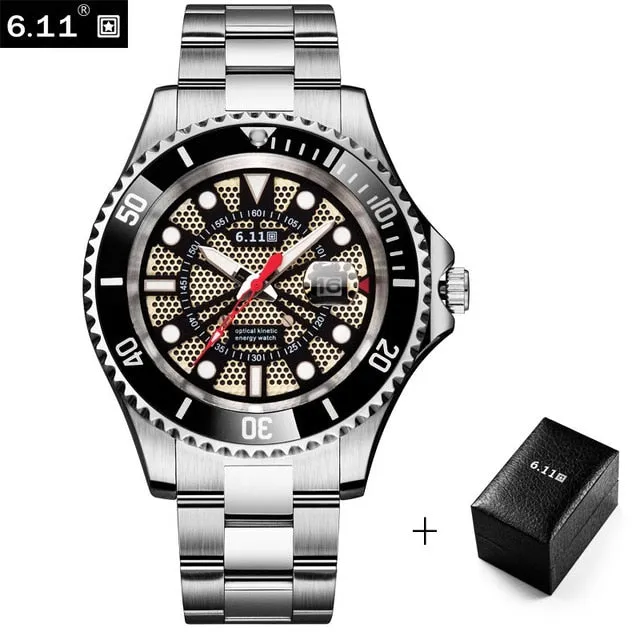6.11 New Solar-powered Watch Full Steel Clock Military Outdoor Luminous Quartz Watch Men Casual 30M Waterproof Sport Watch Box