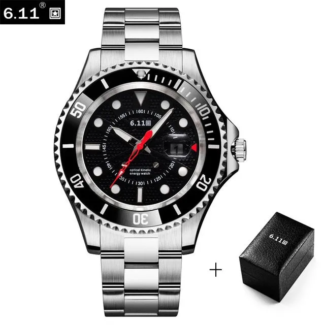 6.11 New Solar-powered Watch Full Steel Clock Military Outdoor Luminous Quartz Watch Men Casual 30M Waterproof Sport Watch Box
