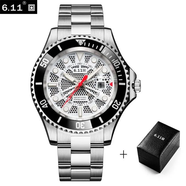 6.11 New Solar-powered Watch Full Steel Clock Military Outdoor Luminous Quartz Watch Men Casual 30M Waterproof Sport Watch Box