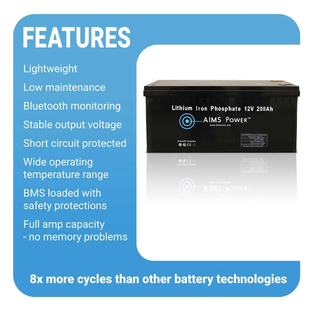 AIMS Power 12V 200Ah Lithium Iron Phosphate Battery