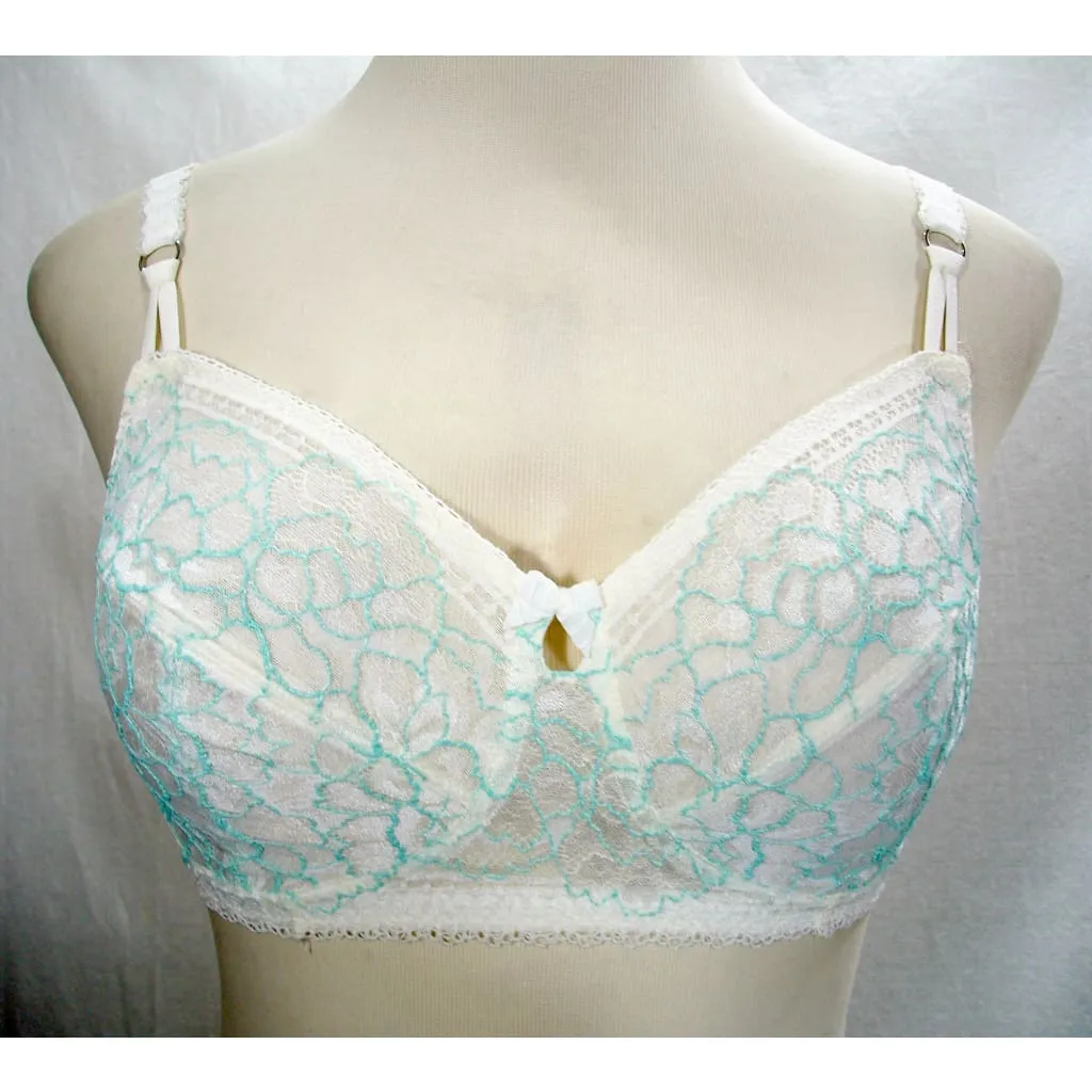 Amoena 43920 Adriana Lace Wire Free Mastectomy Bra 32A Teal & Ivory NWT