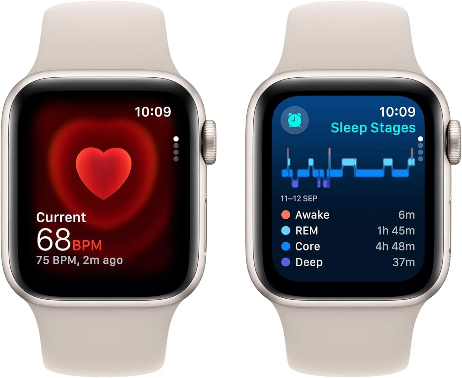 Apple Watch SE 2nd Gen, 2023, GPS, 40mm Smartwatch - Starlight Aluminium Case with Starlight Sport Band (S/M)