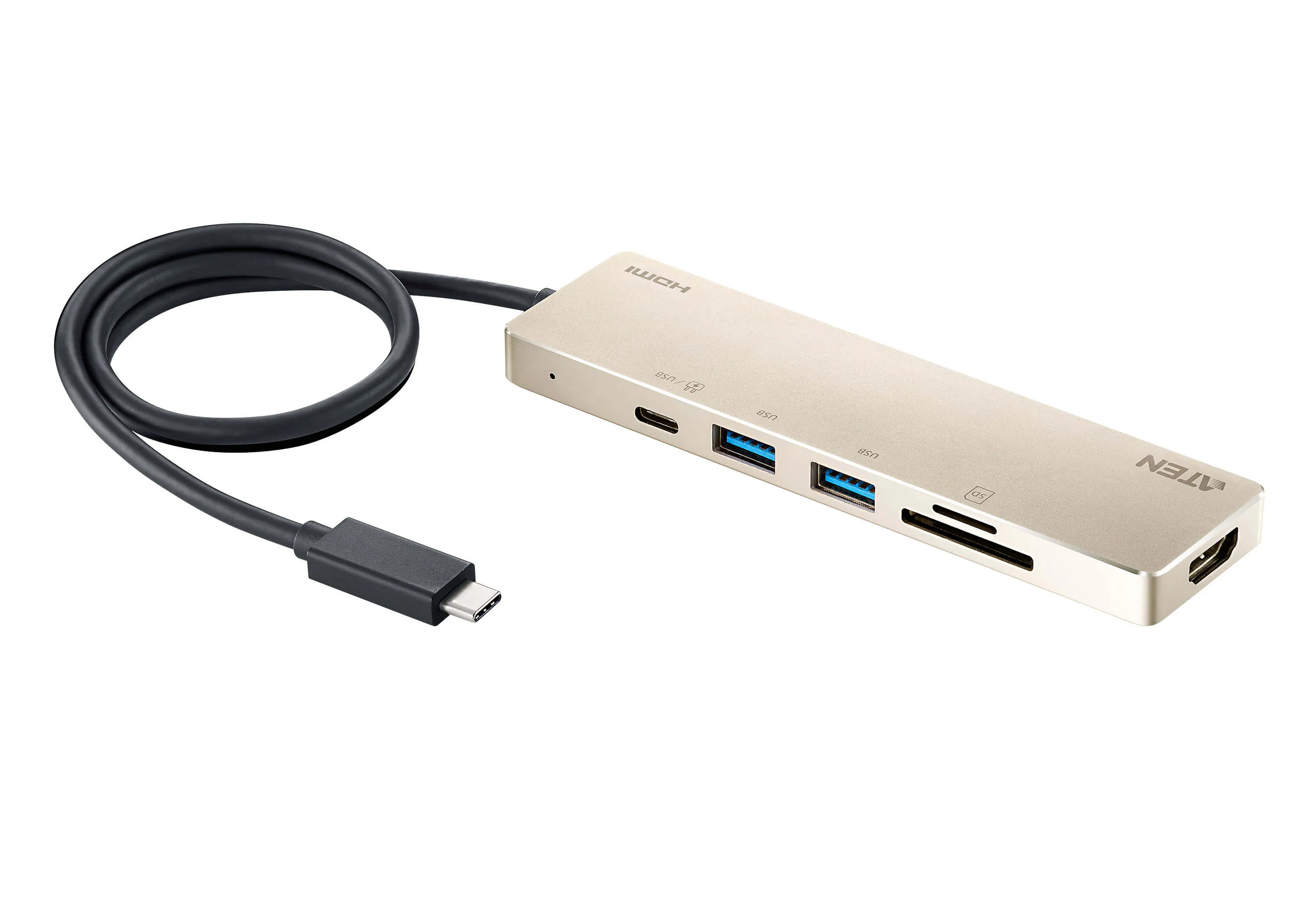 Aten USB-C HDMI Multiport Mini-Dock with Power Pass-Through supports 4K @ 30Hz and power delivery up to 60W via USB-C power adapter