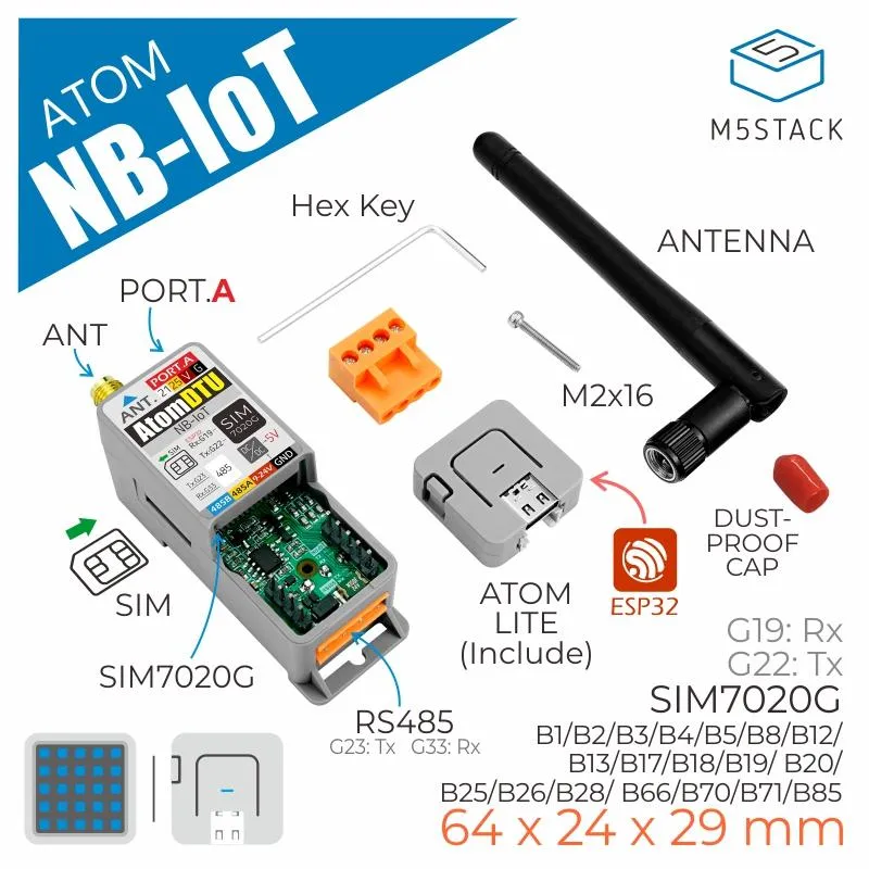 Atom DTU NB-IoT Kit Global version (SIM7020G)