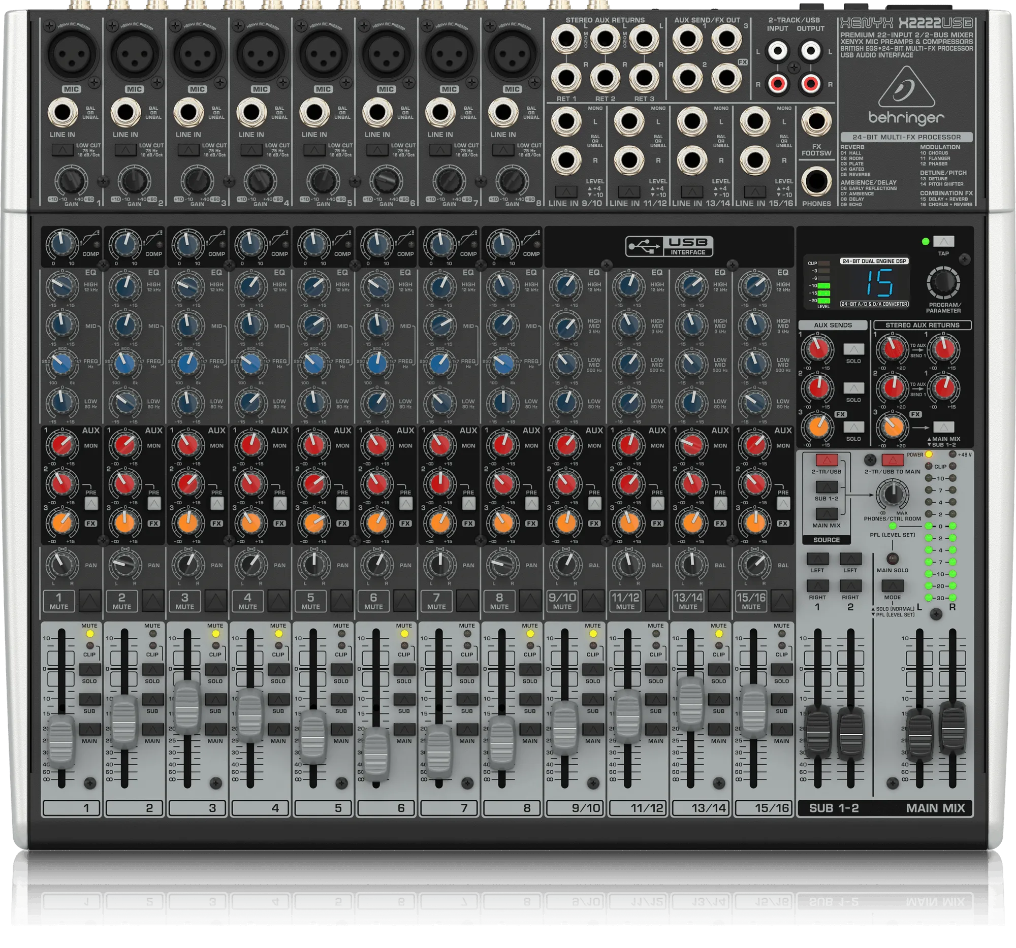 Behringer Xenyx X2222USB Mixer with USB and Effects (Xenyx-X2222USB)