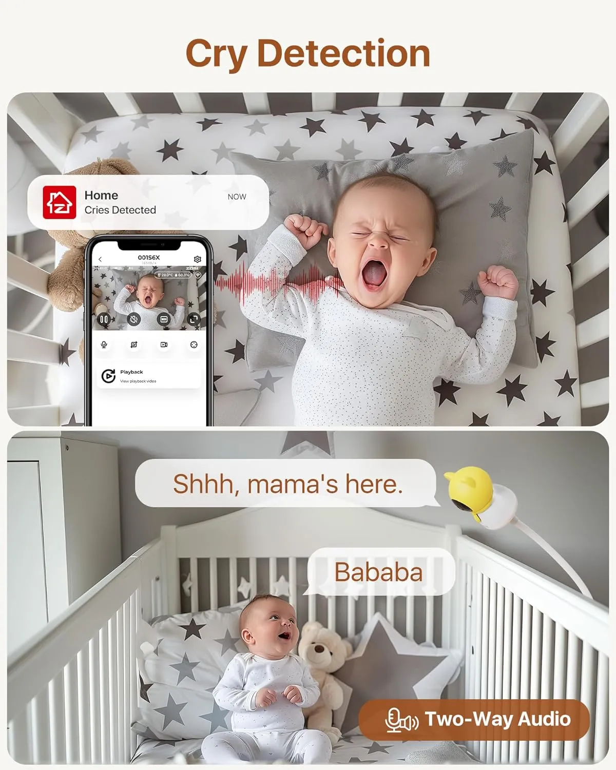 C516 4MP 2.4GHz/5GHz Baby Camera   Face/Sound Detect   Support 256GB Storage