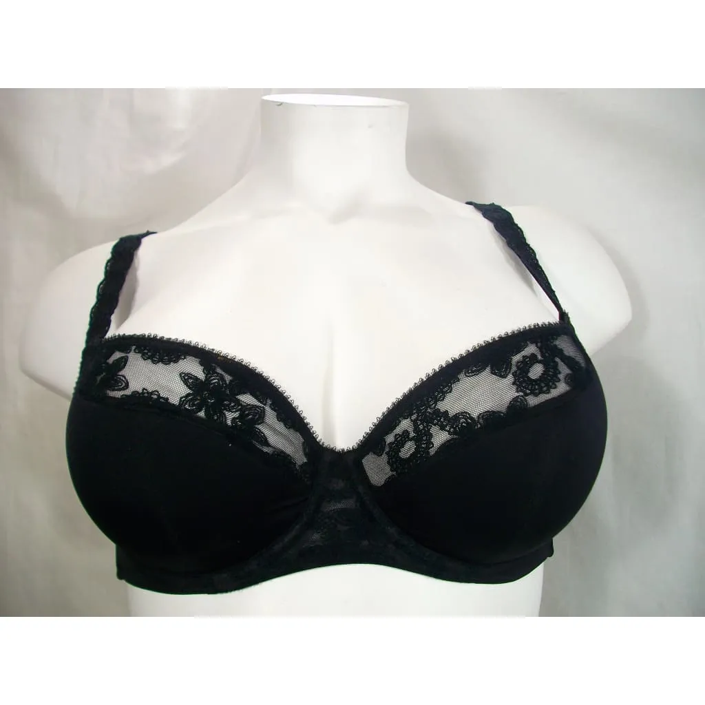 Cacique Lace Illusion Neckline French Full Coverage Underwire Bra 40C Black NWOT