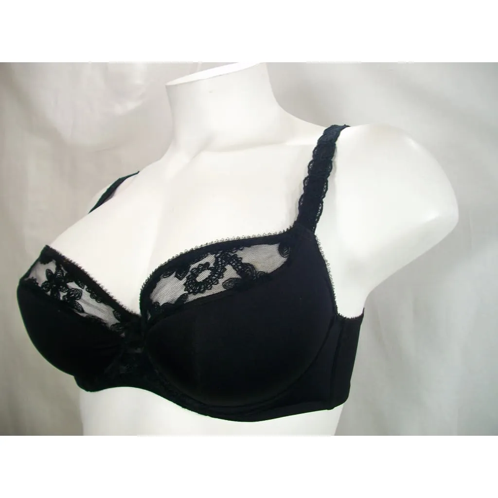 Cacique Lace Illusion Neckline French Full Coverage Underwire Bra 40C Black NWOT