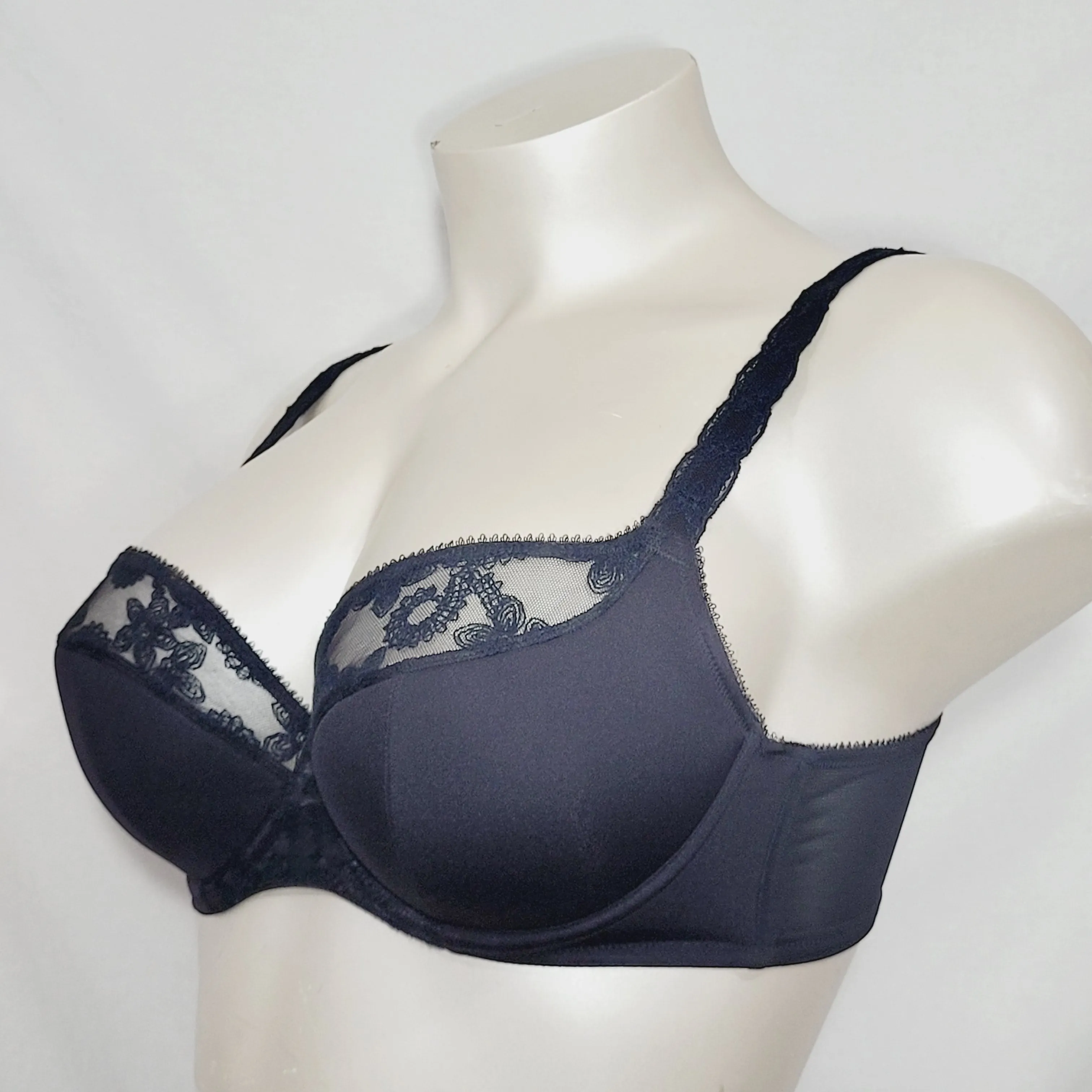 Cacique Lace Illusion Neckline French Full Coverage Underwire Bra 40C Black NWOT