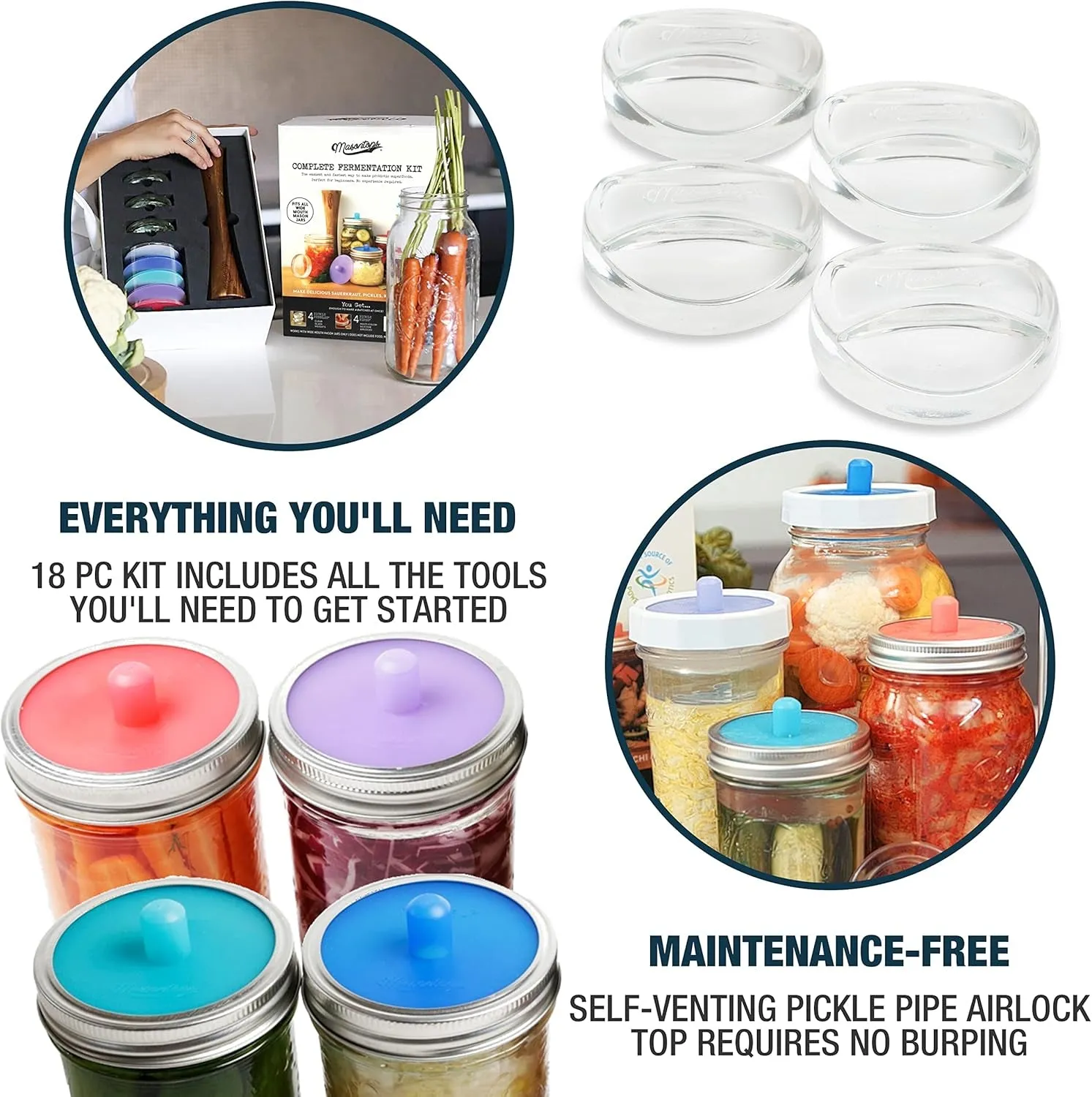 Complete Mason Jar Fermentation Kits - Wide & Reg Bundle Vegetable Fermenting Set - DIY Equipment Essentials