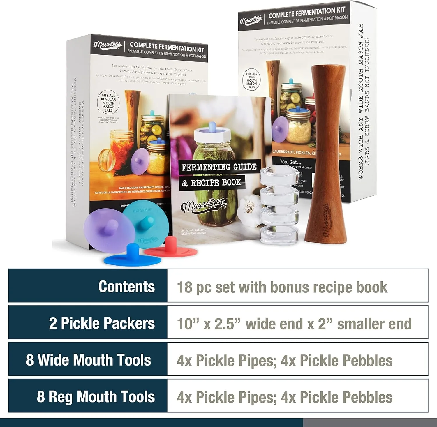 Complete Mason Jar Fermentation Kits - Wide & Reg Bundle Vegetable Fermenting Set - DIY Equipment Essentials