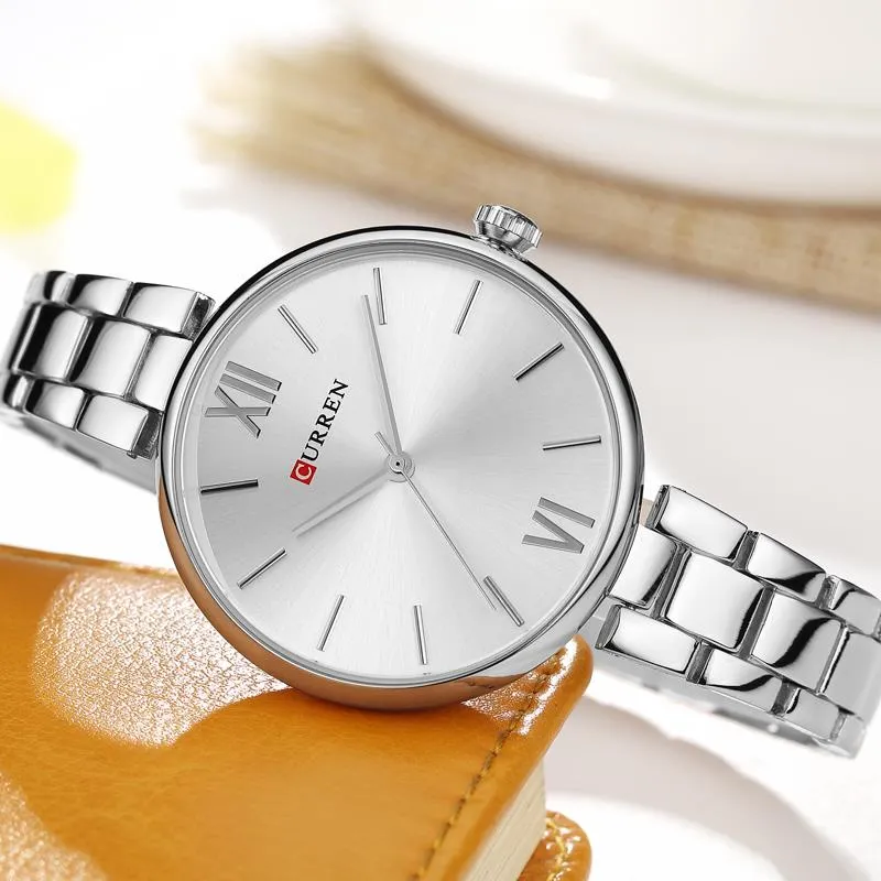 CURREN 9017 Women Watch New Quartz Top Brand Luxury Fashion Wristwatches Ladies Gift Relogio Feminino(silver Silver)