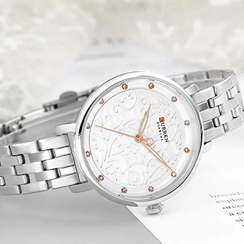 CURREN 9046 Black Stainless Steel Analog Watch For Women silver