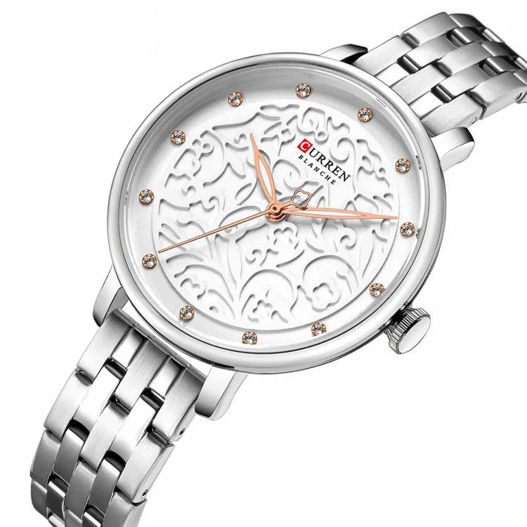 CURREN 9046 Black Stainless Steel Analog Watch For Women silver