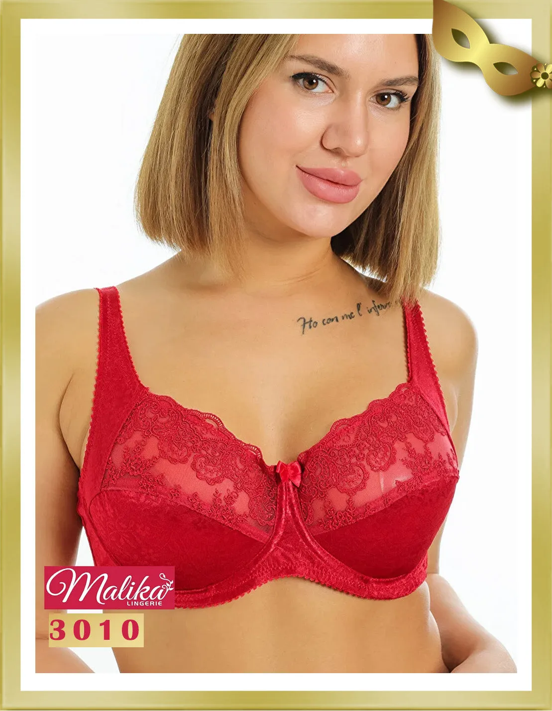 Embroidery Underwire Minimizer Gathering Bra 3010