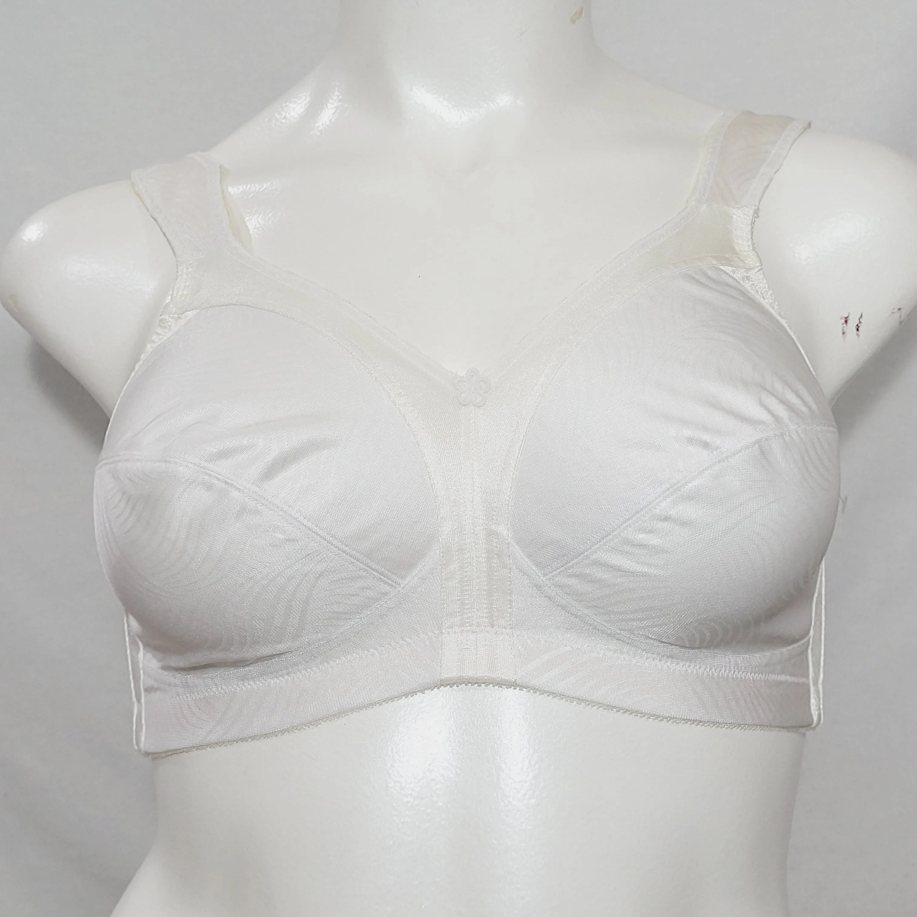Exquisite Form 2558 Jacquard Satin Divided Cup Wire Free Bra 42B White NWOT