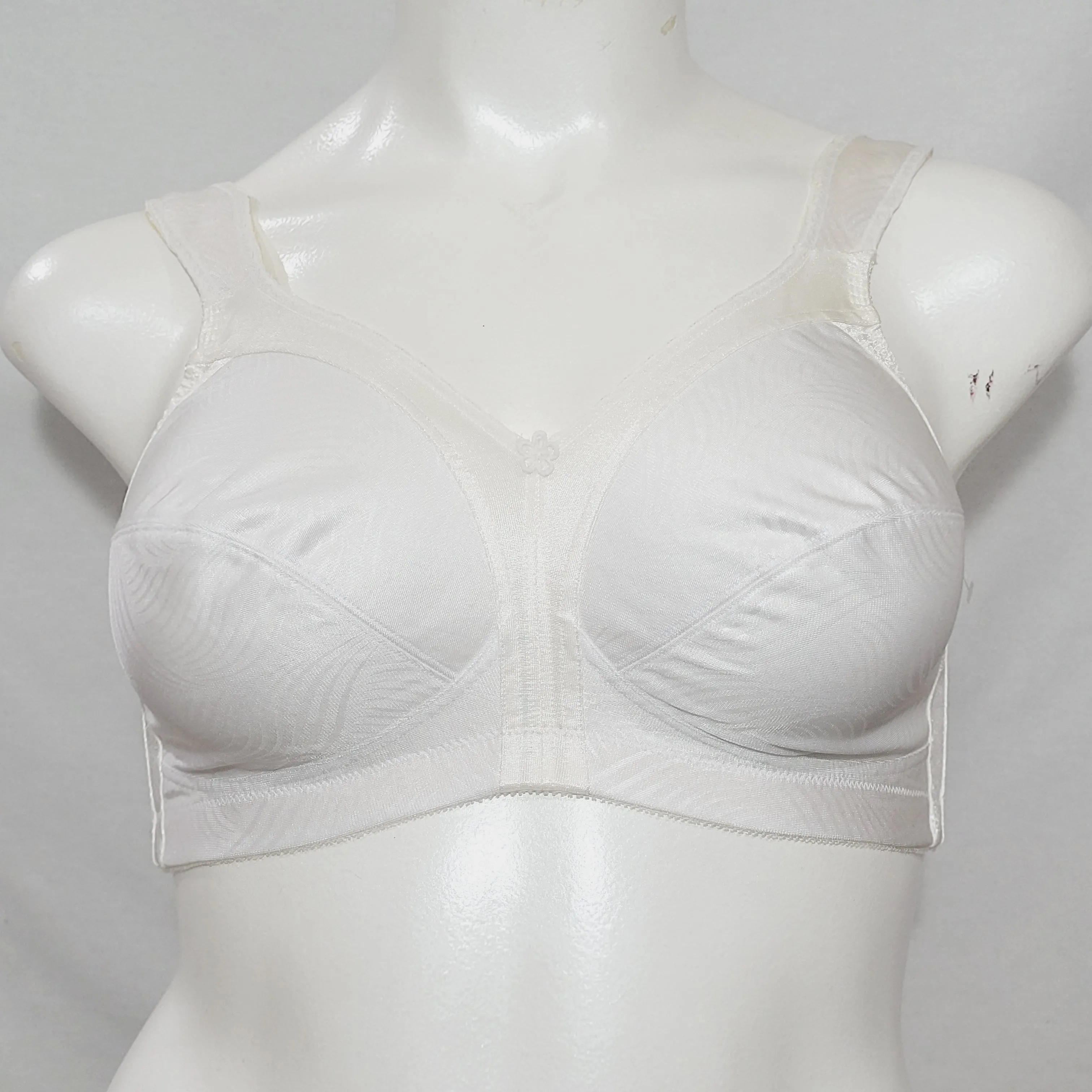 Exquisite Form 2558 Jacquard Satin Divided Cup Wire Free Bra 42B White NWOT