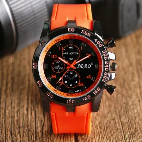 Fashion 2016 Orange Band Silicone Men Analog Wrist Watch Casual Quartz Watch Waterproof Sports Watches