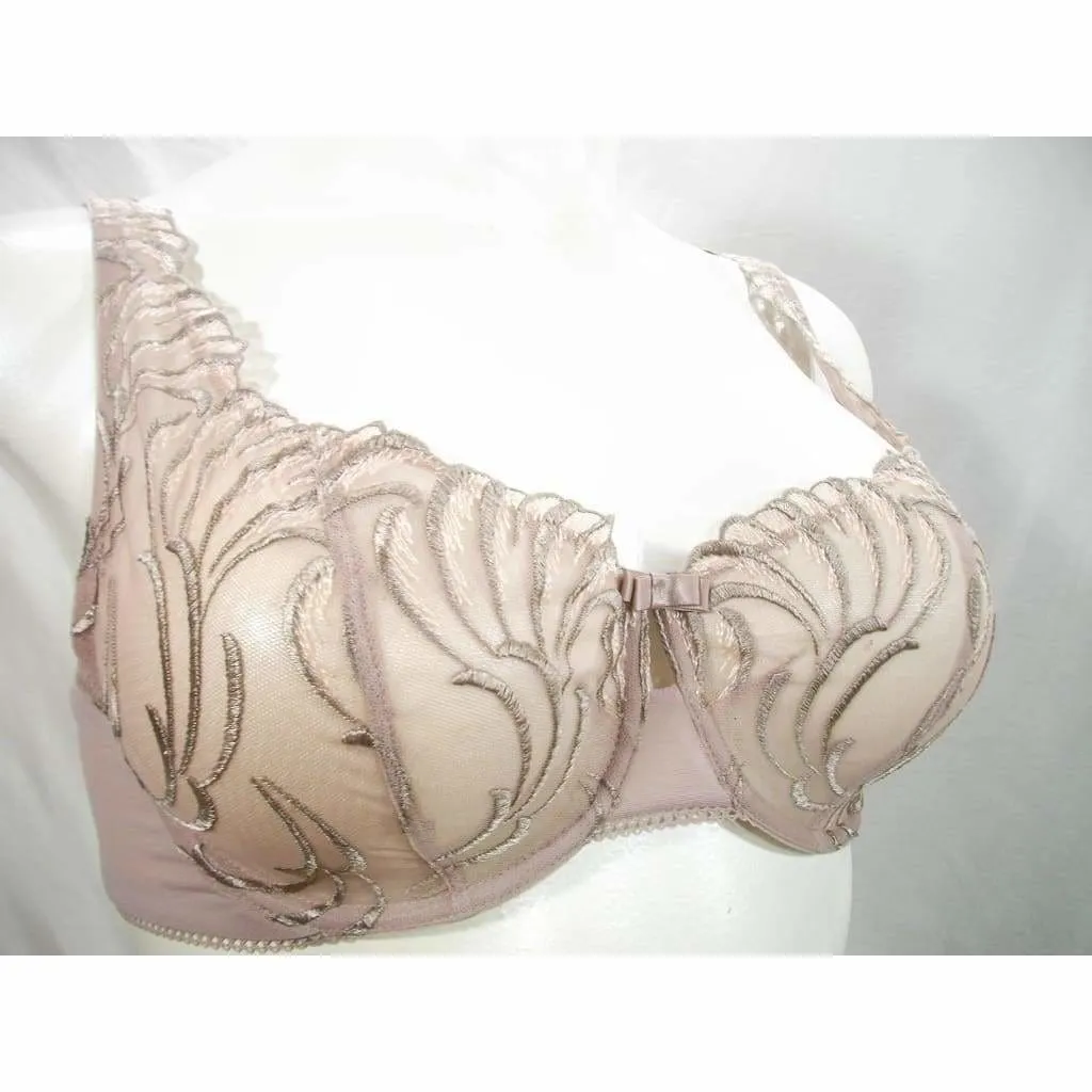 Felina 110040 Lana Embroidered Unlined Plunge Balconette Underwire Bra 40C Mocha