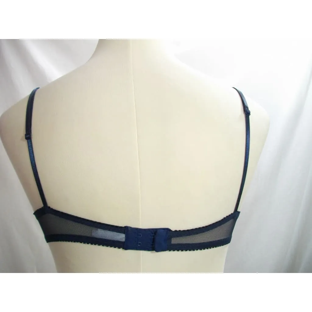 Felina 5266 Semi Sheer Embroidered Lace Up Balconette UW Bra 36B Blue Floral