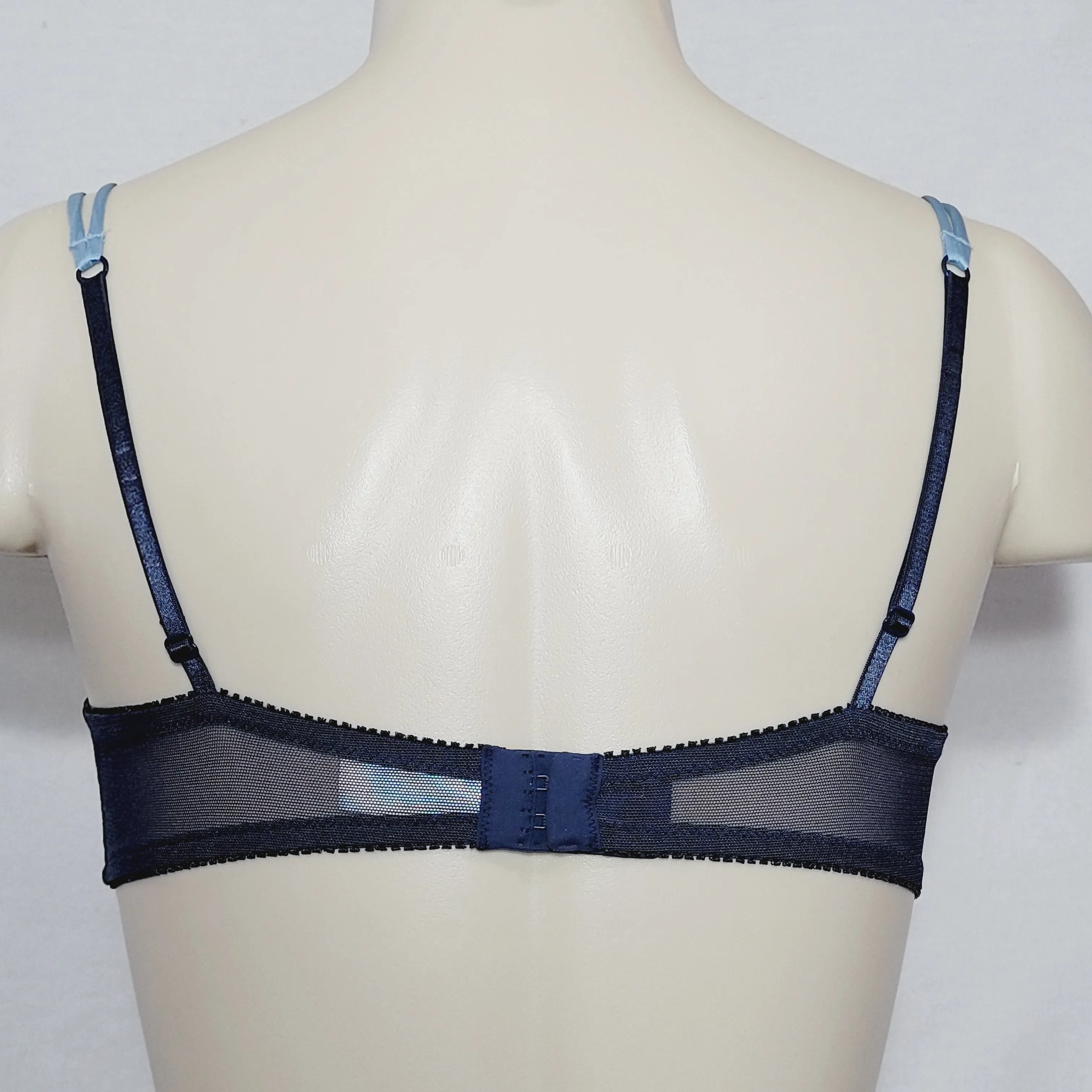 Felina 5266 Semi Sheer Embroidered Lace Up Balconette UW Bra 36B Blue Floral