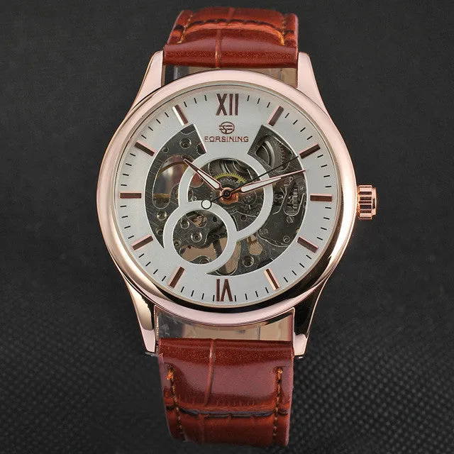 FORSINING Hollow Design Leather Skeleton Watch Man Male Sport Clock Business Automatic Mechanical Fashion Wrist Luxury Watches