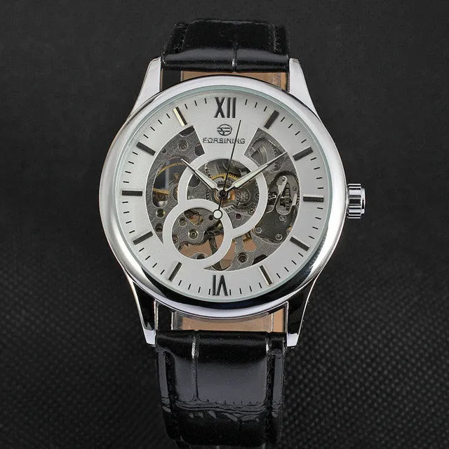FORSINING Hollow Design Leather Skeleton Watch Man Male Sport Clock Business Automatic Mechanical Fashion Wrist Luxury Watches