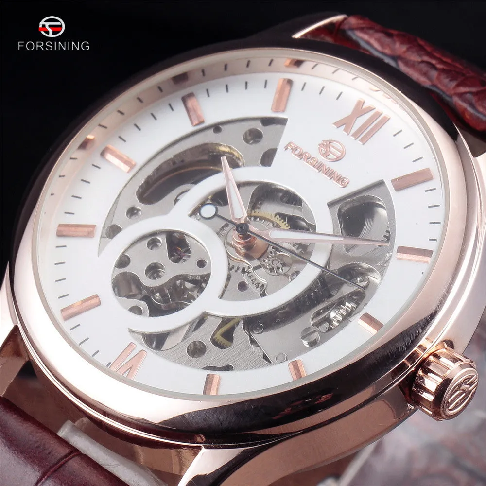 FORSINING Hollow Design Leather Skeleton Watch Man Male Sport Clock Business Automatic Mechanical Fashion Wrist Luxury Watches