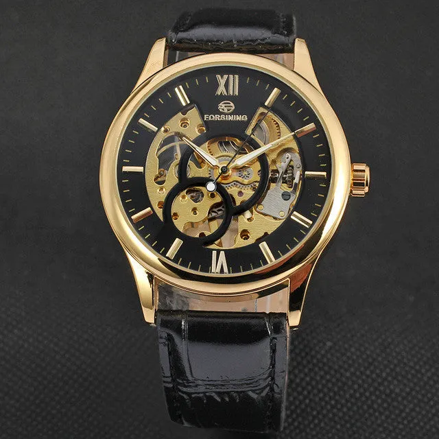 FORSINING Hollow Design Leather Skeleton Watch Man Male Sport Clock Business Automatic Mechanical Fashion Wrist Luxury Watches