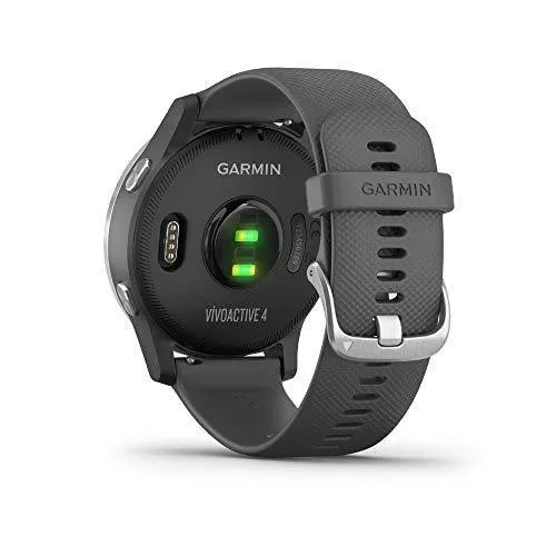 Garmin 010-02174-01 Vivoactive 4 Smartwatch, Shadow Gray/Stainless Bundle with Deco Gear Magnetic Wireless Sport Earbuds, Red with Carrying Case and Voltix 2600mAh Portable Power Bank
