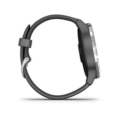Garmin 010-02174-01 Vivoactive 4 Smartwatch, Shadow Gray/Stainless Bundle with Deco Gear Magnetic Wireless Sport Earbuds, Red with Carrying Case and Voltix 2600mAh Portable Power Bank