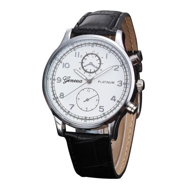 Geneva Watches Mens Retro Design Leather Band Analog Alloy Quartz Wrist Watch relogio masculino montres homme 2016 New Arrival