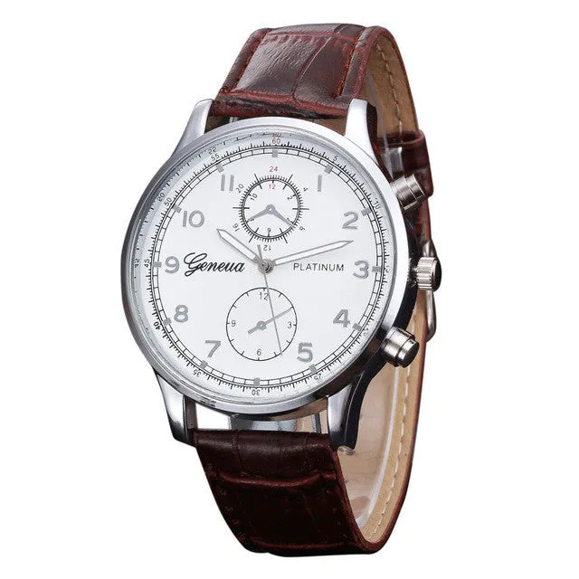 Geneva Watches Mens Retro Design Leather Band Analog Alloy Quartz Wrist Watch relogio masculino montres homme 2016 New Arrival