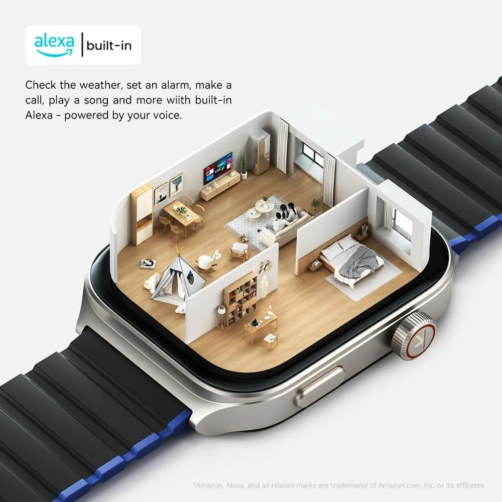 Kieslect Ks2 Smart Watch Space Gray Aluminum Case With Black x Blue Strap & Extra Black Strap
