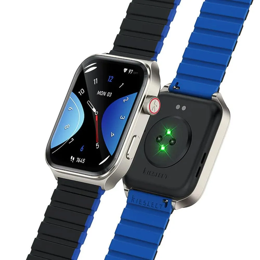 Kieslect Ks2 Smart Watch Space Gray Aluminum Case With Black x Blue Strap & Extra Black Strap