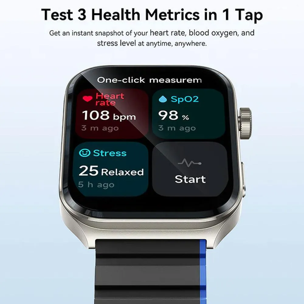 Kieslect Ks2 Smart Watch Space Gray Aluminum Case With Black x Blue Strap & Extra Black Strap