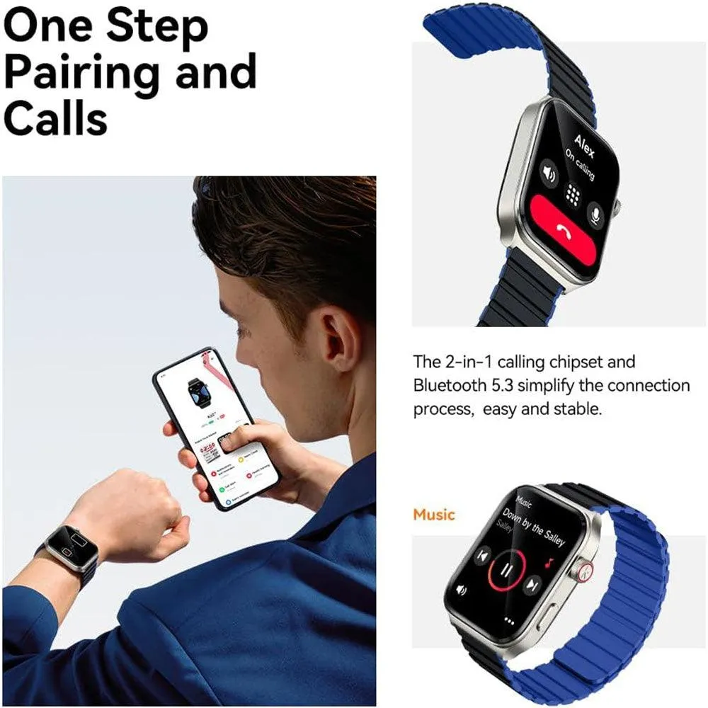 Kieslect Ks2 Smart Watch Space Gray Aluminum Case With Black x Blue Strap & Extra Black Strap