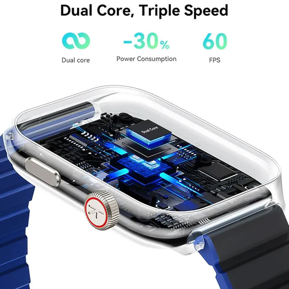 Kieslect Ks2 Smart Watch Space Gray Aluminum Case With Black x Blue Strap & Extra Black Strap