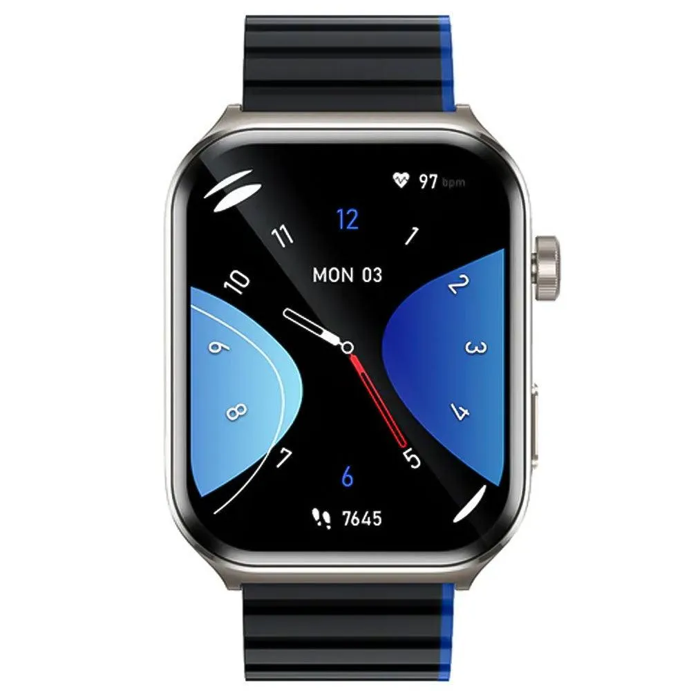 Kieslect Ks2 Smart Watch Space Gray Aluminum Case With Black x Blue Strap & Extra Black Strap