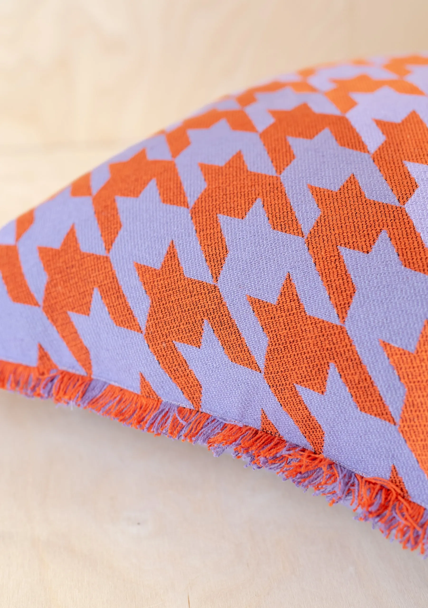 Lilac Houndstooth Cotton Cushion Cover