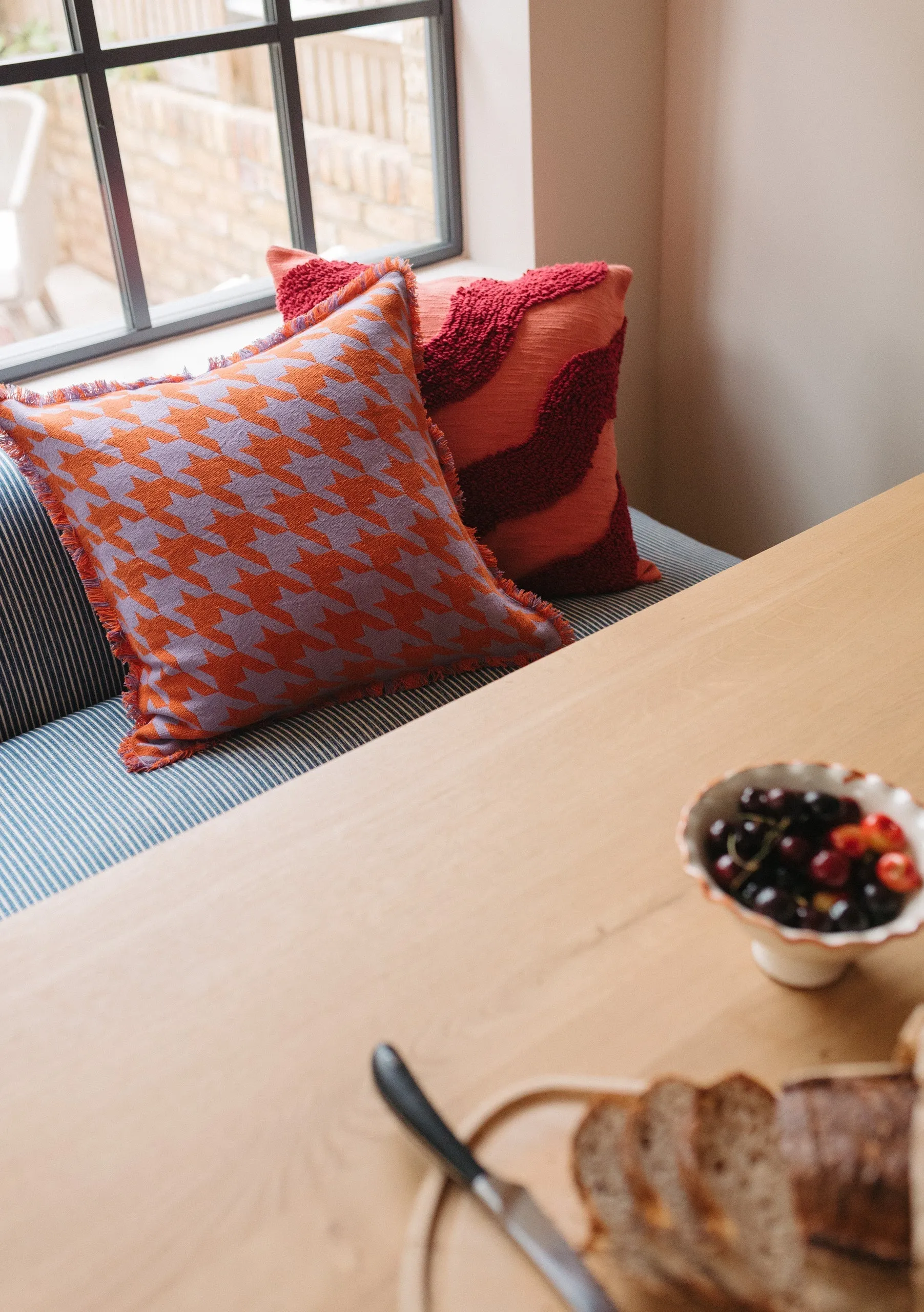Lilac Houndstooth Cotton Cushion Cover