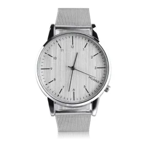 Men Large Dial Watch Casual Design Metal Shell Stainless Steel Mesh Strap Business Wrist Watch
