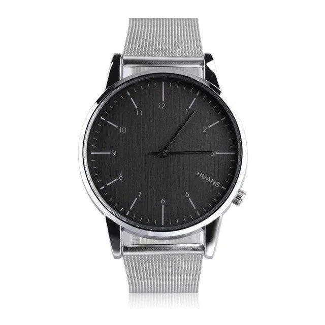 Men Large Dial Watch Casual Design Metal Shell Stainless Steel Mesh Strap Business Wrist Watch